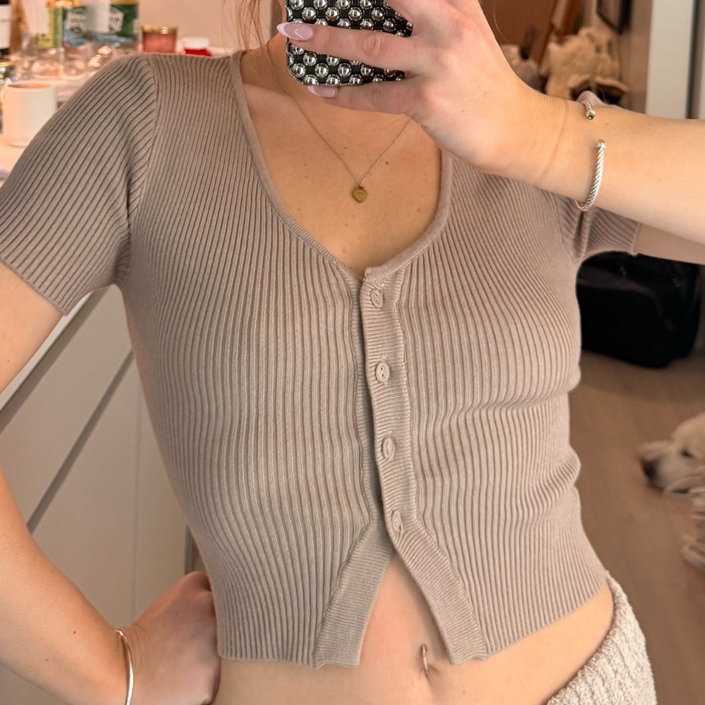 Cropped button up sweater